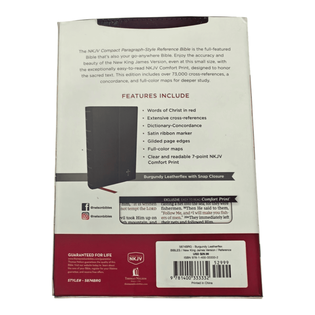 NKJV Compact Reference Bible, Leathersoft, Brown, Red Letter Edition, Comfort Print: Compact, Easy-to-Carry Bible for Everyday Use