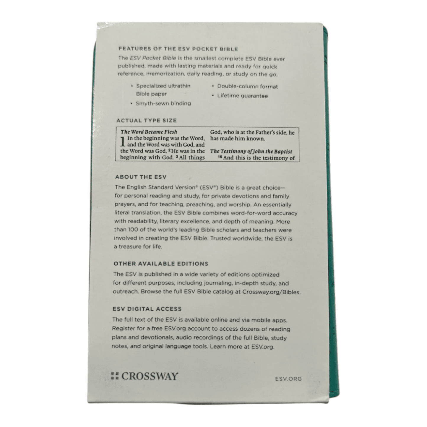 ESV Pocket Bible, TruTone Turquoise with Emblem Design - Smallest Complete English Standard Version Holy Bible for On-the-Go Reading and Memorization (ISBN: 9781433581687)
