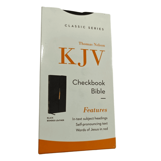 KJV Checkbook Bible, Black Bonded Leather with Snap-Flap Closure - Compact King James Version Holy Bible, Red Letter Edition for Portable Devotion (ISBN: 9780718003272)