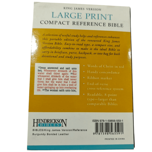 KJV Large Print Compact Reference Bible, Bonded Leather Burgundy, Red Letter Edition - Portable King James Version Holy Bible with Study Aids and Maps (ISBN: 9781598565591)