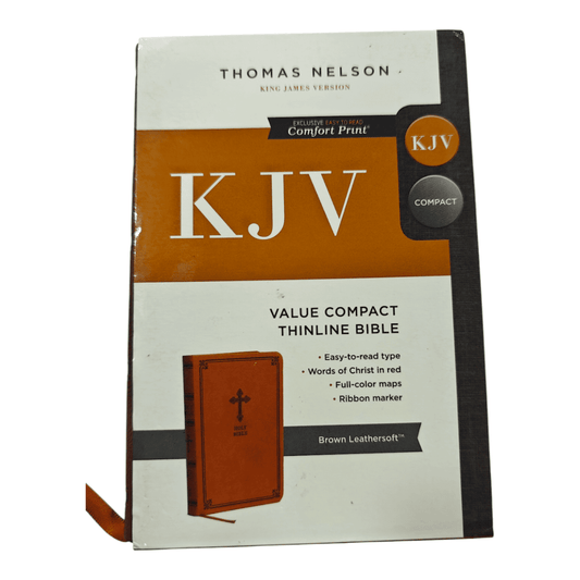KJV Value Compact Thinline Bible, Brown LeatherTouch - Portable King James Version Holy Bible with Red Letter Edition and Full-Color Maps (ISBN: 9780575998612)