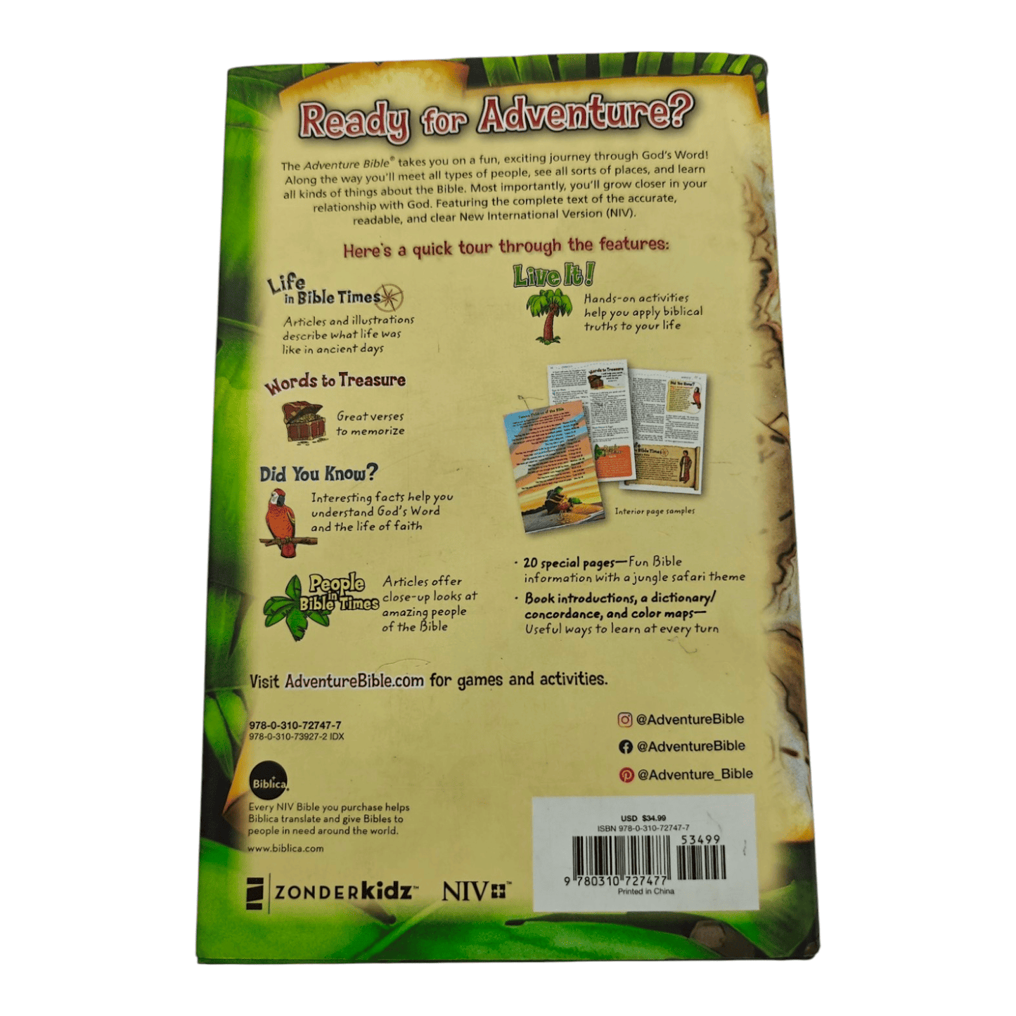 NIV Adventure Bible, Hardcover Full Color Edition - Engaging Kids' Bible with Features for Discovery and Faith (Ages 8-12) (ISBN: 9780310727477)