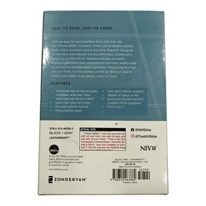 NIV Thinline Bible Compact: New International Version, Portable Softcover, Black